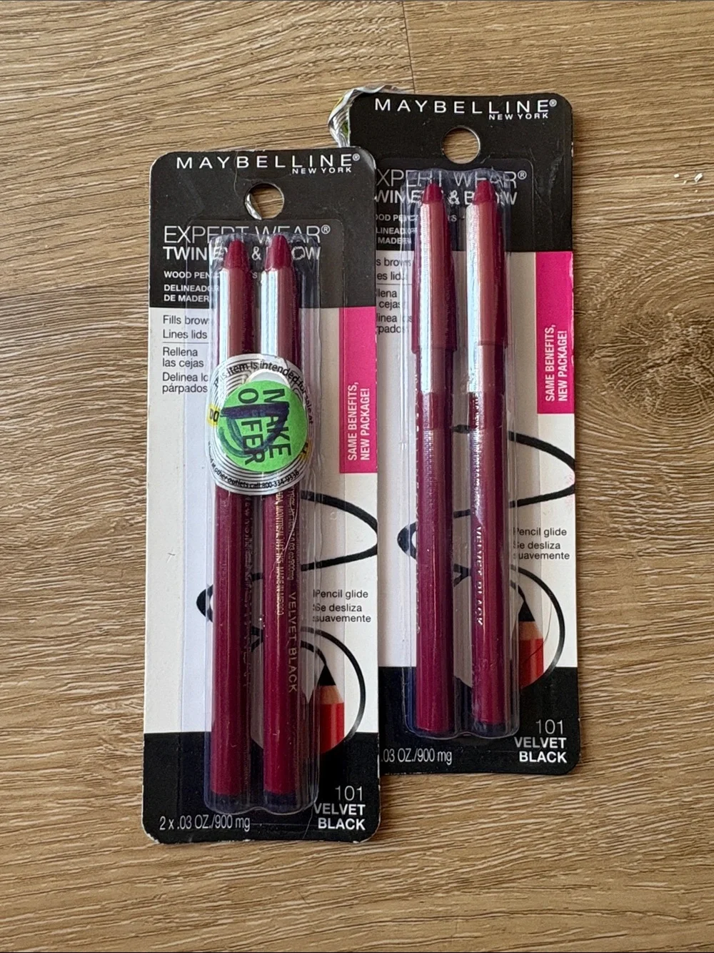 Maybelline Expert Wear Twin Brow & Eye Wood Pencils – 101 Velvet Black - X 2